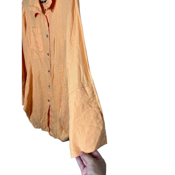 Comfy USA Peach Linen Longsleeve Collared Buttonup Bubble Hem Tunic Dress Large - Picture 4 of 8